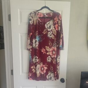 Honeyme Burgundy Floral Long Sleeve Shift Dress